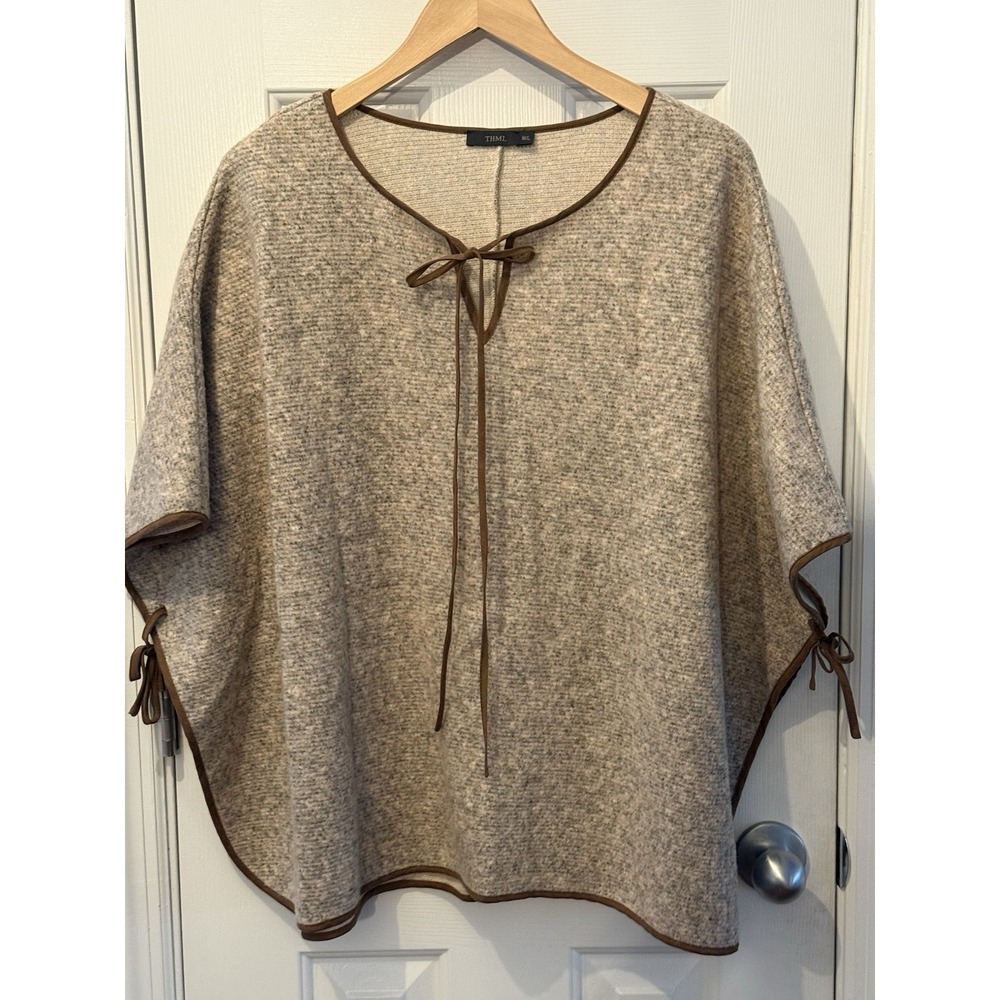 THML Tan Brown Sweater Shaw Poncho Size M/L  Boho Lagenlook Classic Fall Winter